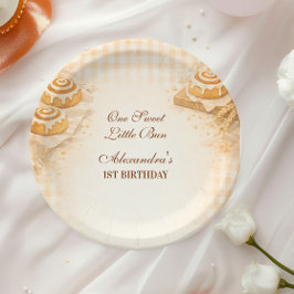 Prato De Papel Gingham Cinnamon Roll Little Bun 1st Birthday