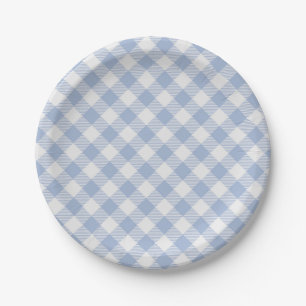 Prato De Papel Gingham Clássico Azul Verificado