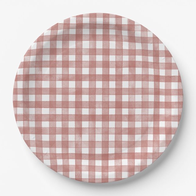 Prato De Papel Gingham Clássico Vermelho (Frente)