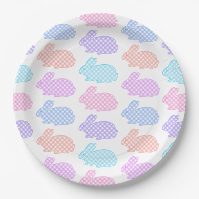 Prato De Papel Gingham Easter Bunny Pattern (Frente)
