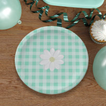 Gingham Green Gingham Check Daisy Paper Plates