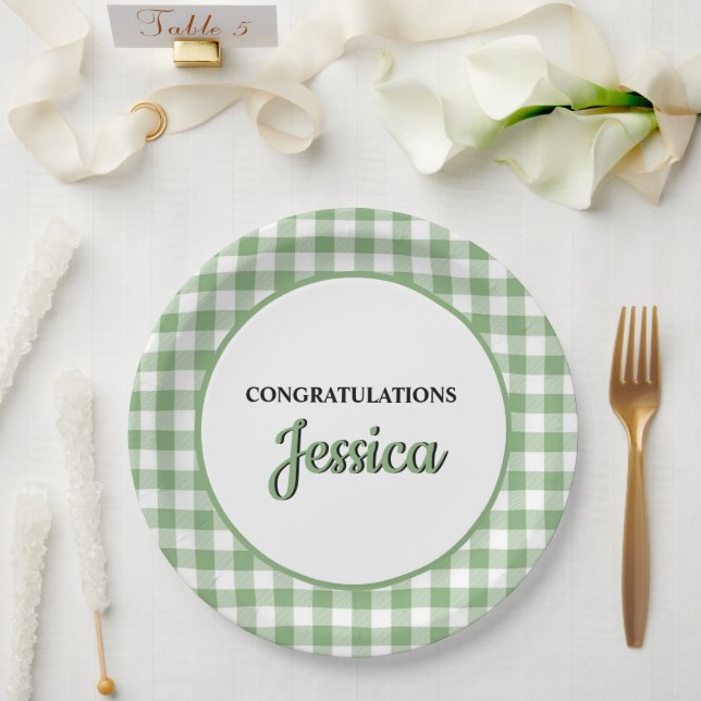 Prato De Papel Gingham Green Plaid Baby Shower (Casamento)