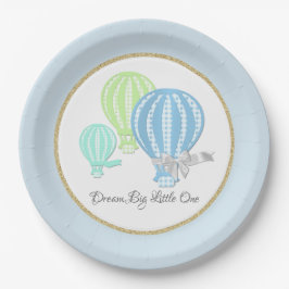 Prato De Papel Gingham Hot Air Balloon Baby Blue