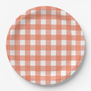 Prato De Papel Gingham laranja