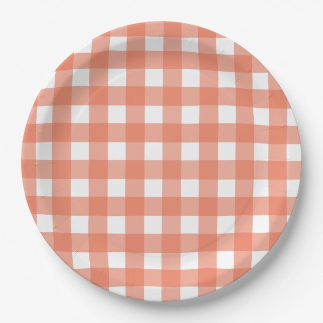 Prato De Papel Gingham laranja (Frente)