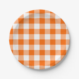 Prato De Papel Gingham Laranja Escuro Personalizado