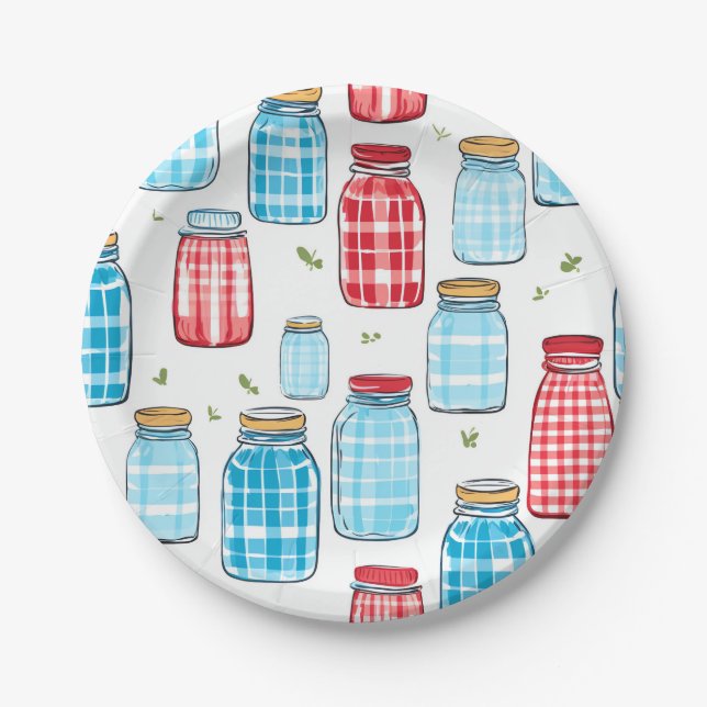 Prato De Papel Gingham Mason Jar Pattern – Country Kitchen Charm (Frente)