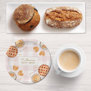 Prato De Papel Gingham Pattern Watercolor Pastris Baking Bakery