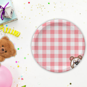 Prato De Papel Gingham picnic com ursinho