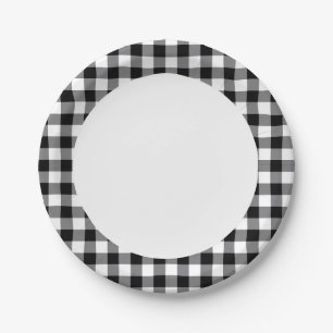 Prato De Papel Gingham Preto E Branco