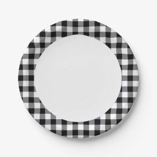 Prato De Papel Gingham Preto E Branco