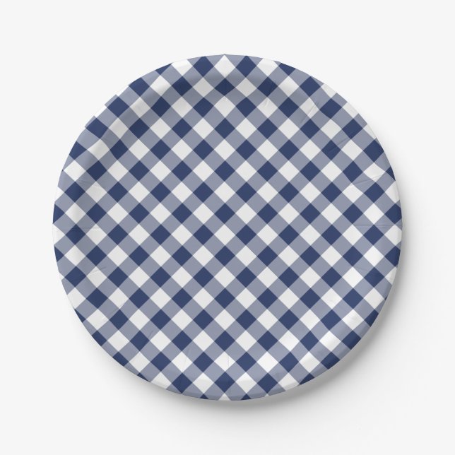 Prato De Papel Gingham Retrô Azul Marinho (Frente)