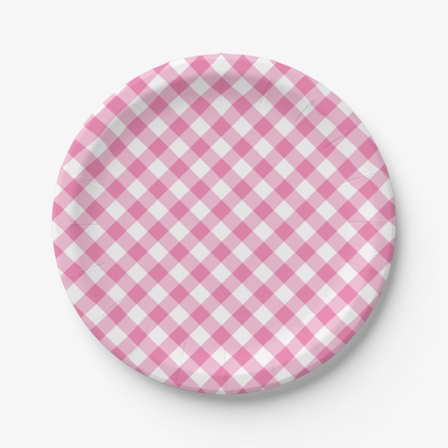 Prato De Papel Gingham Retrô Rosa Fúcsia (Frente)