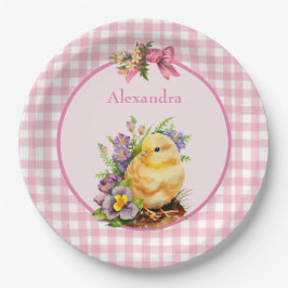 Prato De Papel Gingham Rosa