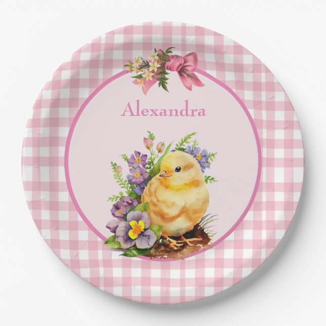 Prato De Papel Gingham Rosa (Frente)