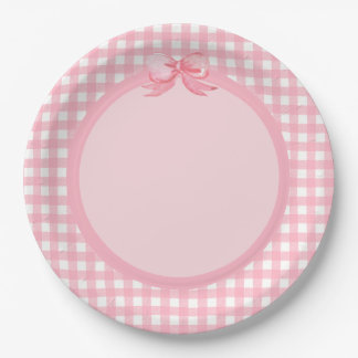 Prato De Papel Gingham Rosa e Placa do Partido do Arco