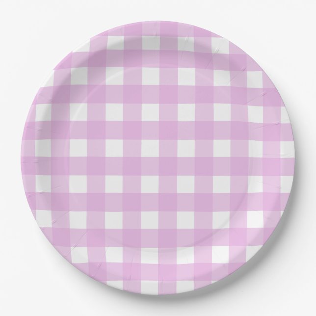 Prato De Papel Gingham rosa pálido (Frente)