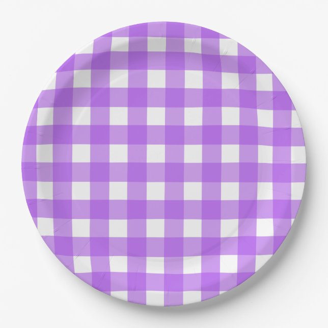 Prato De Papel Gingham roxo brilhante (Frente)