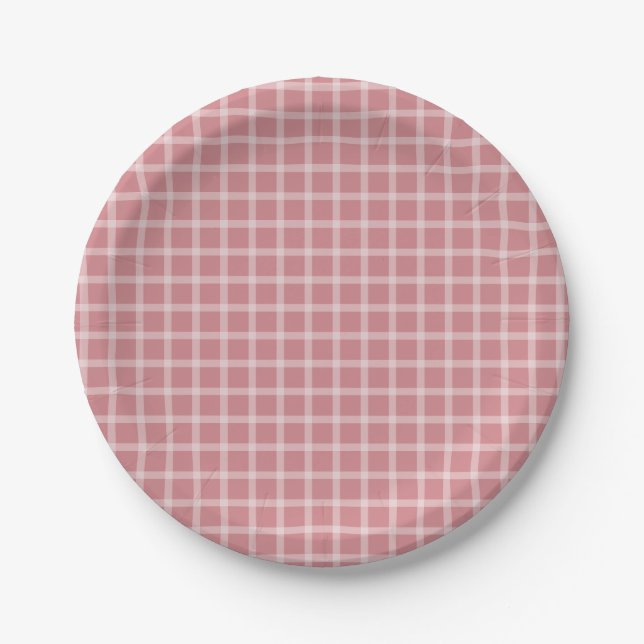Prato De Papel Gingham Simples Rosa Chá de fraldas Neutro de Gêne (Frente)