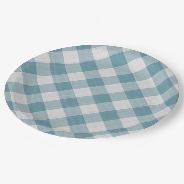 Prato De Papel Gingham Stripes De Algodão Azul-Chato-Claro (Inclinado)