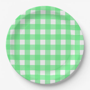 Prato De Papel Gingham verde