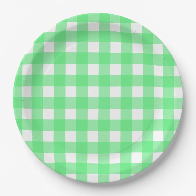 Prato De Papel Gingham verde (Frente)