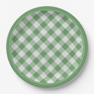 Prato De Papel Gingham Verde/Branco verifica Xadrez simples padr