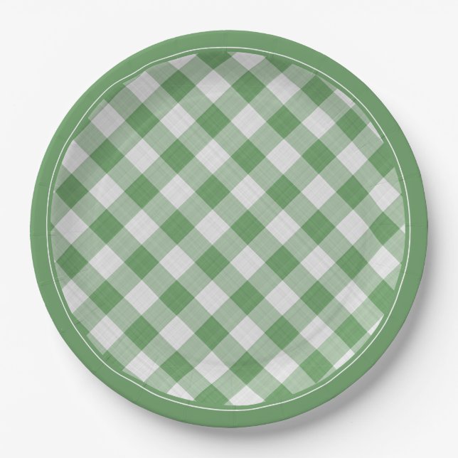 Prato De Papel Gingham Verde/Branco verifica Xadrez simples padrã (Frente)