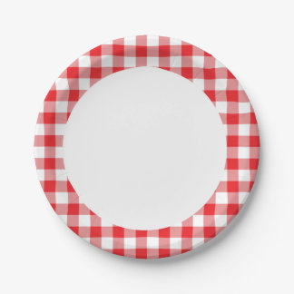 Prato De Papel Gingham Vermelho