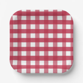 Prato De Papel Gingham Vermelho e Branco