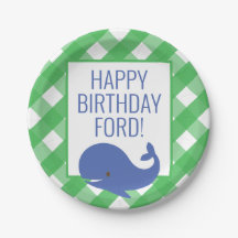 Gingham Whale Personalizado Plates