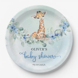 Prato De Papel Girafa aquática popular flores azuis safari
