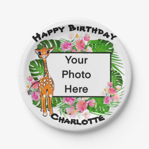 Prato De Papel Girafa-branca, bonito, rosa, floresta tropical flo