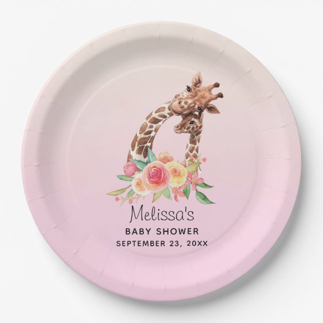 Prato De Papel Girafa Gira-Cana Aquarela Mãe e Chá de fraldas Bab (Frente)