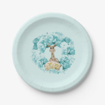 Giraffe Aqua Floral Wreath Plates
