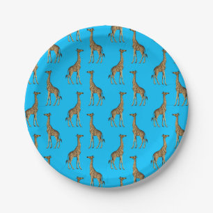 Prato De Papel Giraffe Azul Animais Selvagens Zoo Africano Safari