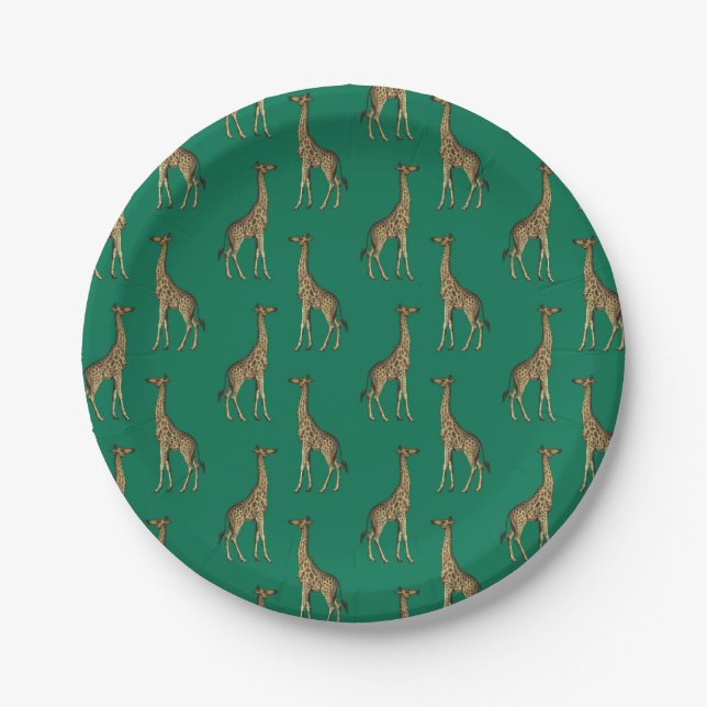 Prato De Papel Giraffe Mammalian Emerald Green Wild Africa (Frente)