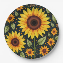 Prato De Papel Girassóis Amarelos Em Preto