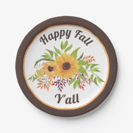 Prato De Papel Girassóis e bagas de aquarelas Feliz outono Y