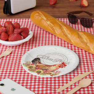 Prato De Papel Girassóis e frango de granja fresca