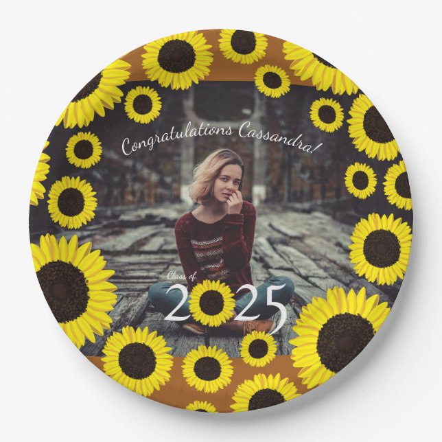 Prato De Papel Girassóis Festa de formatura rural Laranja (Frente)