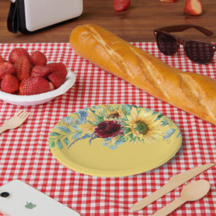 Prato De Papel Girassóis russos e Rosas Amarelo floral