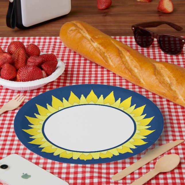 Prato de Papel Girassol Azul Escuro (Piquenique)