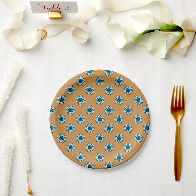 Prato De Papel Girassol Azul Flores Minúsculas (Sunflower Blue Tiny Flowers Paper Plates from Studio Posies. )