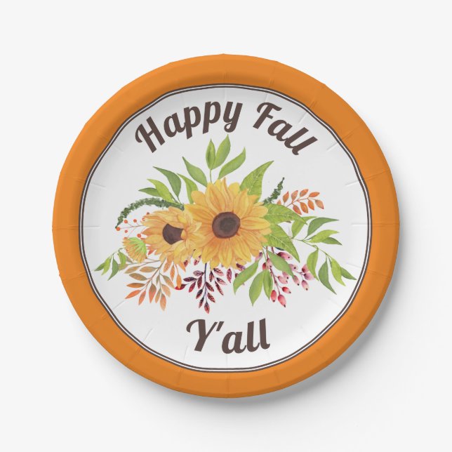 Prato De Papel Girassol das flores do sol laranja Feliz outono Y (Frente)