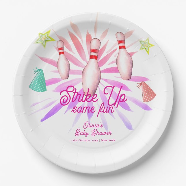 Prato De Papel Girl Strike Up Bowling Sport Party Baby Shower (Frente)