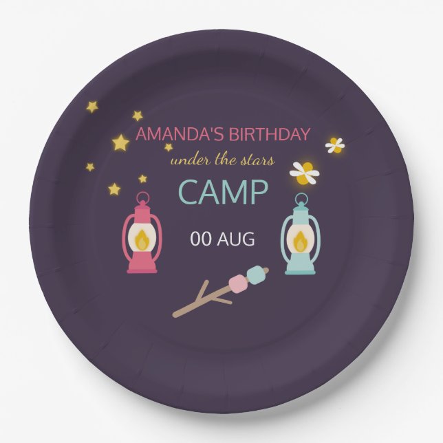 Prato De Papel Girlie Glamping Party personalizado (Frente)