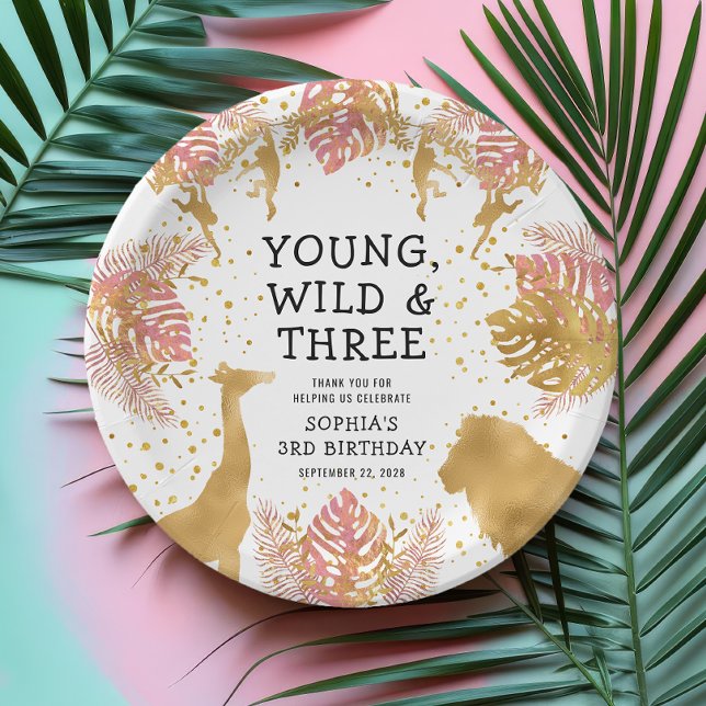 Prato De Papel Girls aniversário de 3 anos do Partido Rosa Dourad (Criador carregado)