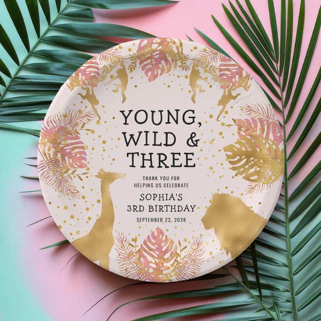 Prato De Papel Girls aniversário de 3 anos do Partido Rosa Dourad (Criador carregado)