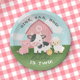 Prato De Papel Girls Cute Pink Farm Animal Barnyard Birthday 